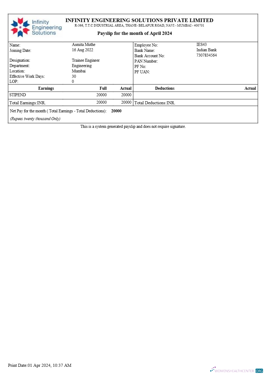 Download Infinity Engineering Solutions payslip template in Word and PDF formats.pdf, 1 Photoshop template
